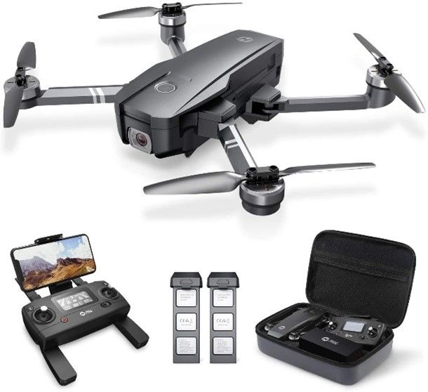 Holy Stone HS720 Foldable GPS With pictures of Case Batteries drone and controller with a smart phone connected